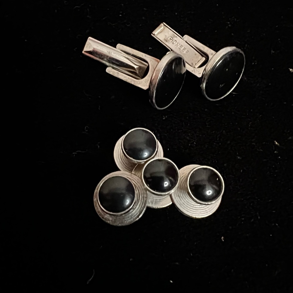 Black tuxedo shirt studs and cuff link